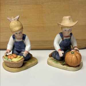 Homco Denim Days Harvest Helpers Figurines with Fall Accents